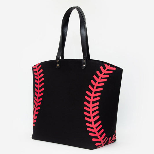 Black Baseball Stitch Large Tote Bag / Shoulder Bag