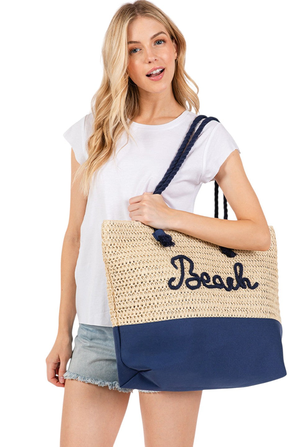 BEACH Letter Color Sewn Rope and Crochet Strap Bag combines artisanal craftsmanship with practical design. Featuring a durable rope body accented by colorful sewn lettering and a hand-crocheted strap, this bag offers both style and comfort. Its lightweight construction makes it ideal for beach outings, while the spacious interior accommodates essentials effortlessly. Perfect for those seeking a unique accessory that blends texture and vibrant detail with everyday functionality. 