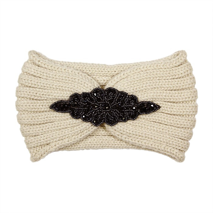 mbellished Beaded Flower Applique Cable Knit Headband Earmuff Ear Warmer can be worn centered or to the side, will shield your ears from cold winter weather. Earband is soft, comfy & warm, adds a trendy style to your look while protecting you of the cold winds, keeps you toasty. Pink, Black, Ivory, Gray; 100% Acrylic