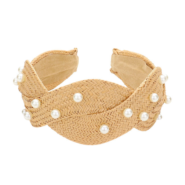 Beige Headband Switch up your style with this Pearl Embellished Braided Straw Headband! This chic and unique accessory is perfect for adding a feminine touch to any look. Whether a basic outfit or looking to make a statement, this headband will keep you looking ready to step out! Perfect everyday wear, festivals, Birthday Gift, etc