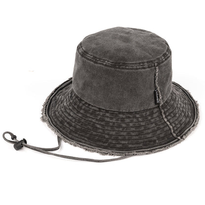 C.C Washed Denim Bucket Hat Detachable Drawstring 3" Brim 100% Cotton