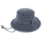 C.C Washed Denim Bucket Hat Detachable Drawstring 3" Brim 100% Cotton