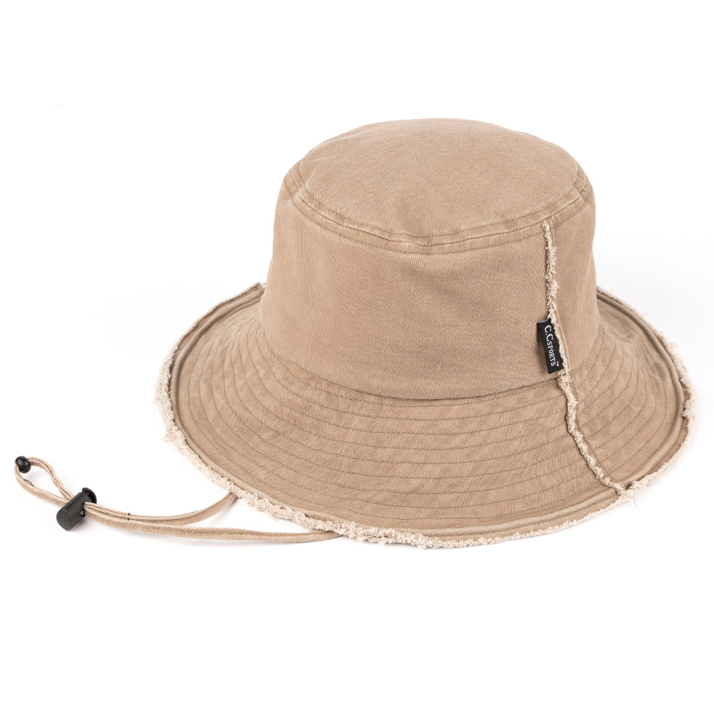 C.C Washed Denim Bucket Hat Detachable Drawstring 3" Brim 100% Cotton