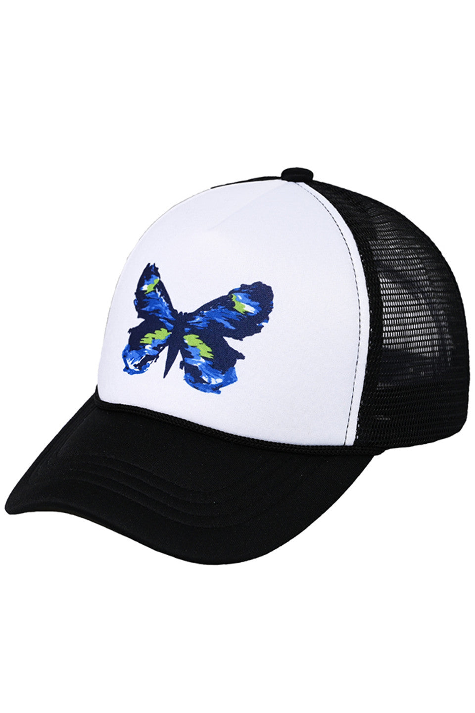 Black This C.C Hand-Painted Abstract Butterfly Trucker Cap boasts a unique, hand-painted abstract butterfly design. Made with superior-quality materials, this cap provides both style and comfort. Don't blend in with the crowd - stand out with this eye-catching accessory.