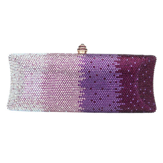 Bling Ombre Rhinestone Evening Clutch Tote Bag - Purple - Evening Bags