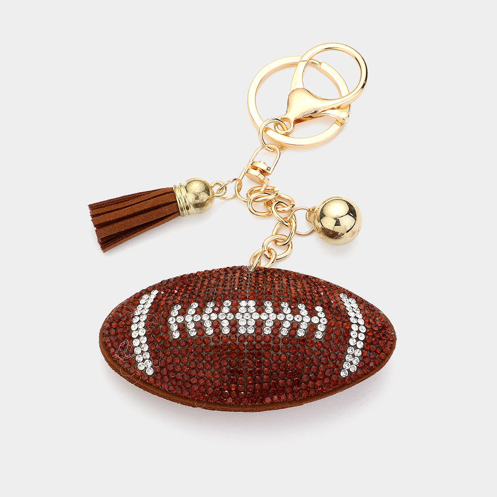 Brown Bling Football Keychain