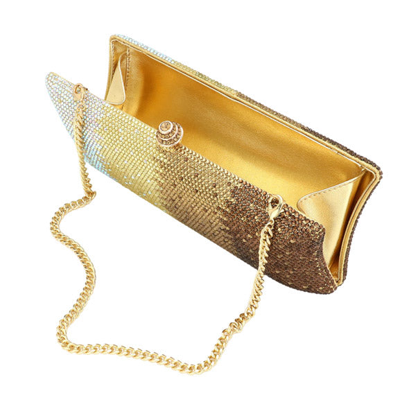 Bling Ombre Rhinestone Evening Clutch Tote Bag - Evening Bags
