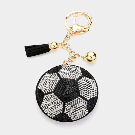 Black Bling Soccer Keychain