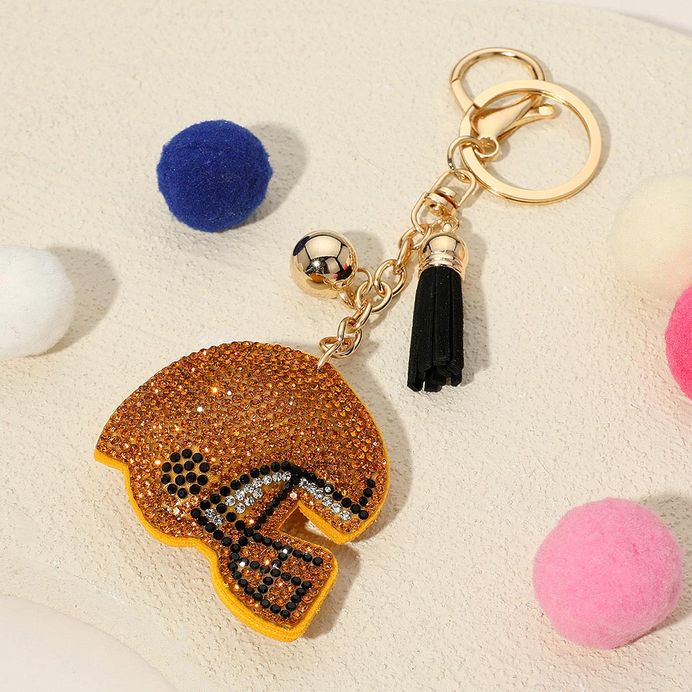 Black, Gold Bling Studded Football Helmet Keychain / Bag Charm
