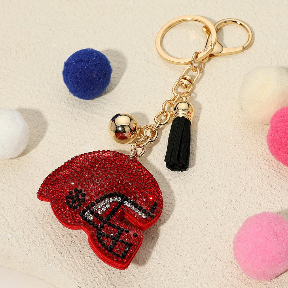 Black, Red Bling Studded Football Helmet Keychain / Bag Charm