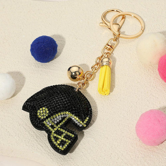 Black, Yellow Bling Studded Football Helmet Keychain / Bag Charm