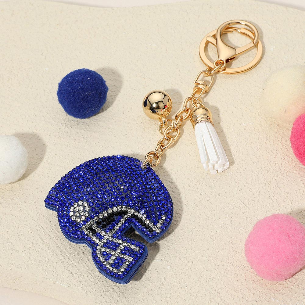 Blue, White Bling Studded Football Helmet Keychain / Bag Charm