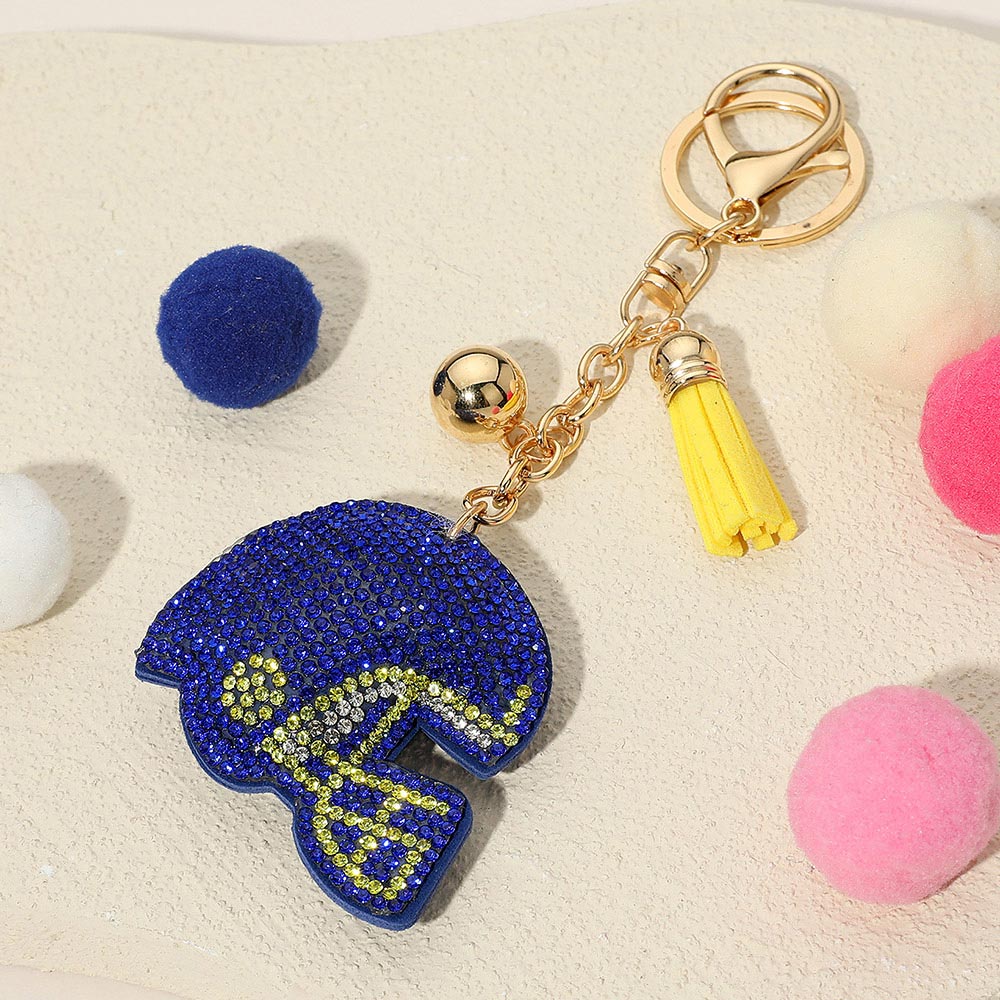 Blue, Yellow Bling Studded Football Helmet Keychain / Bag Charm