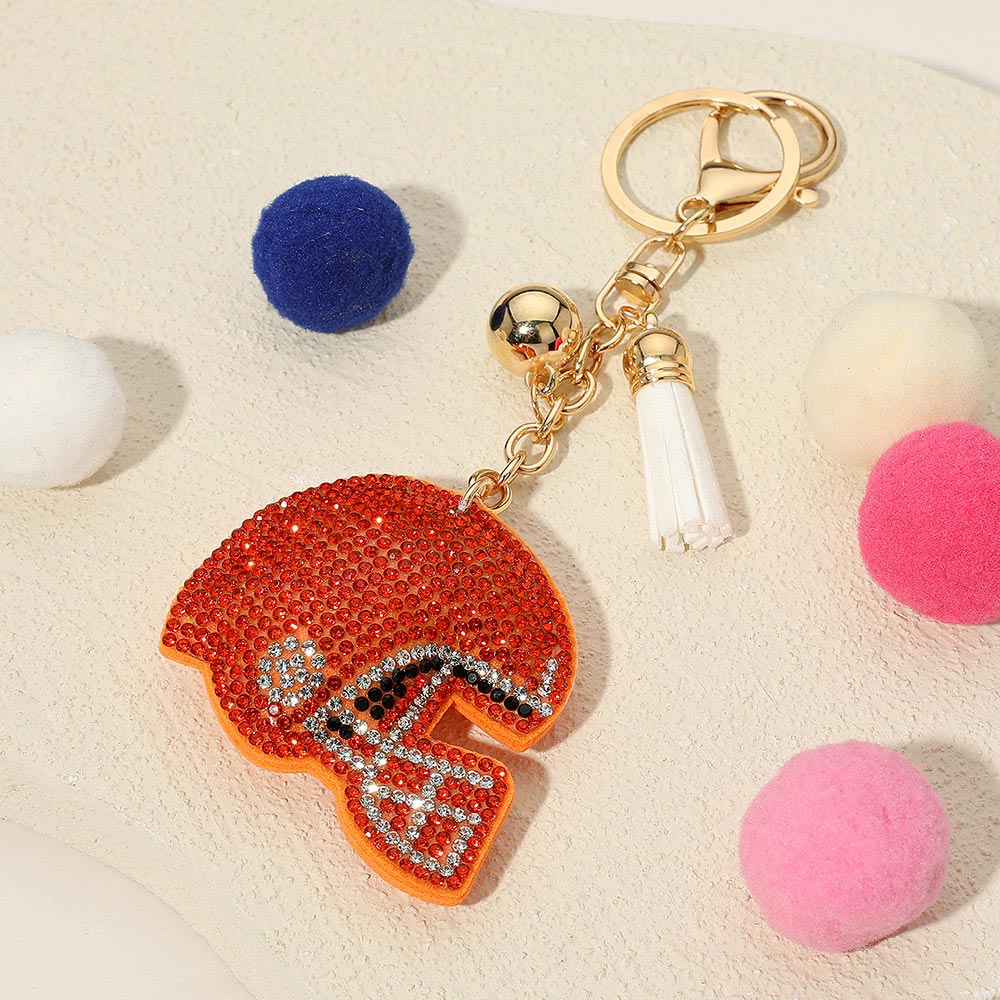 Orange, White Bling Studded Football Helmet Keychain / Bag Charm