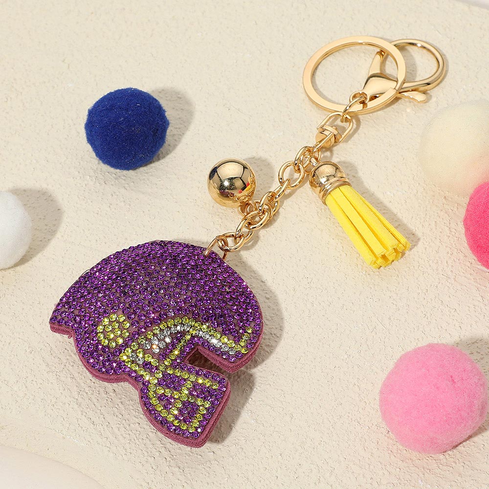 Purple , Yellow Bling Studded Football Helmet Keychain / Bag Charm