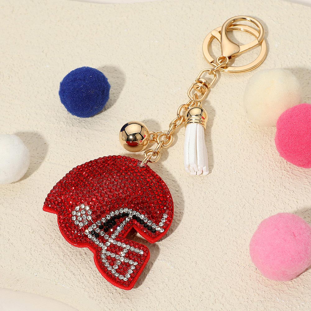 Red, White Bling Studded Football Helmet Keychain / Bag Charm