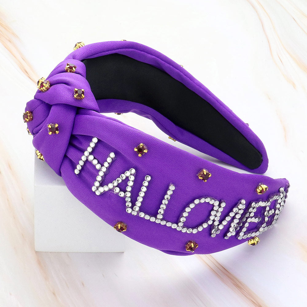 Purple Bling Studded HALLOWEEN Message Pointed Stone Cluster Embellished Knot Headband