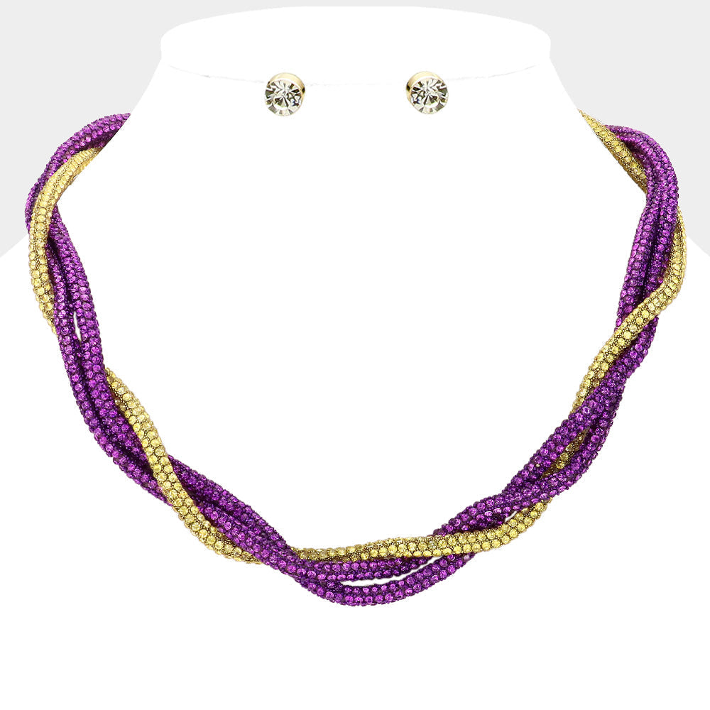 Purple , Yellow Bling Studded Twisted Necklace