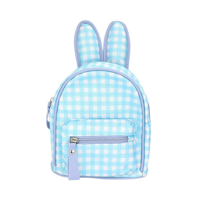blue Glittered Check Patterned Bunny Mini Backpack Bag is a whimsical and stylish accessory for any fashion-forward individual. The check pattern adds a touch of sophistication, while the glitter detailing adds a playful sparkle. With its mini size and backpack design, it is practical and comfortable for everyday use.