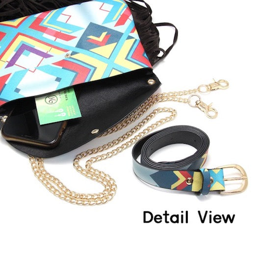 Light Blue Boho Patterned Faux Leather Suede Tassel Fanny Pack Crossbody Belt Bag, look like the ultimate fashionista when carrying this small chic bag, great for when you need something small to carry or drop in your bag, Birthday Gift, Valentine's Day Gift, Anniversary Gift, Love You Gift, Mother's Day Gift, Thank you Gift
