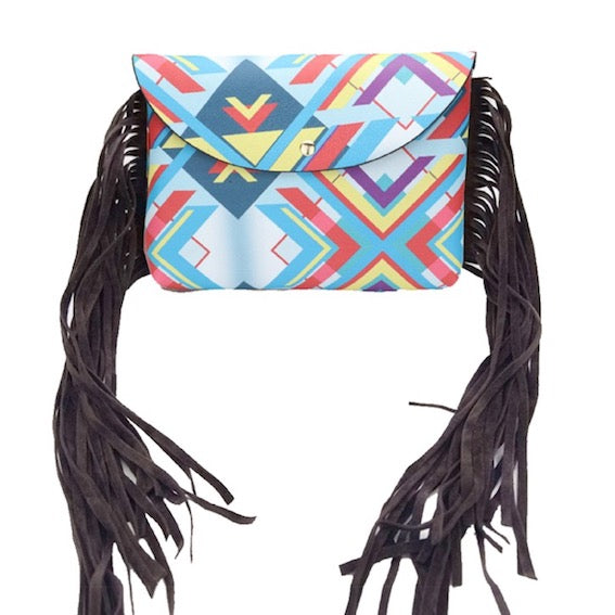 Light Blue Boho Patterned Faux Leather Suede Tassel Fanny Pack Crossbody Belt Bag, look like the ultimate fashionista when carrying this small chic bag, great for when you need something small to carry or drop in your bag, Birthday Gift, Valentine's Day Gift, Anniversary Gift, Love You Gift, Mother's Day Gift, Thank you Gift
