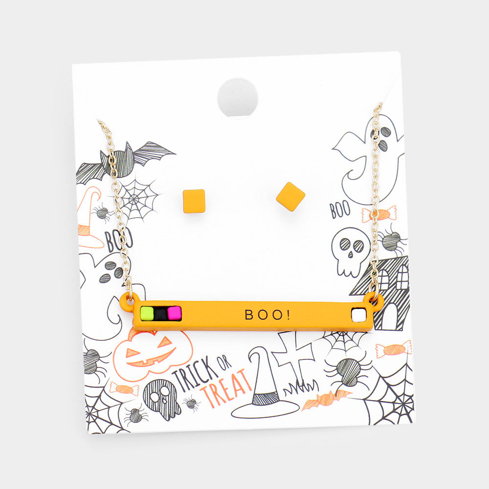 Multi, Worn Gold Boo Cube Resin Pendant Necklace
