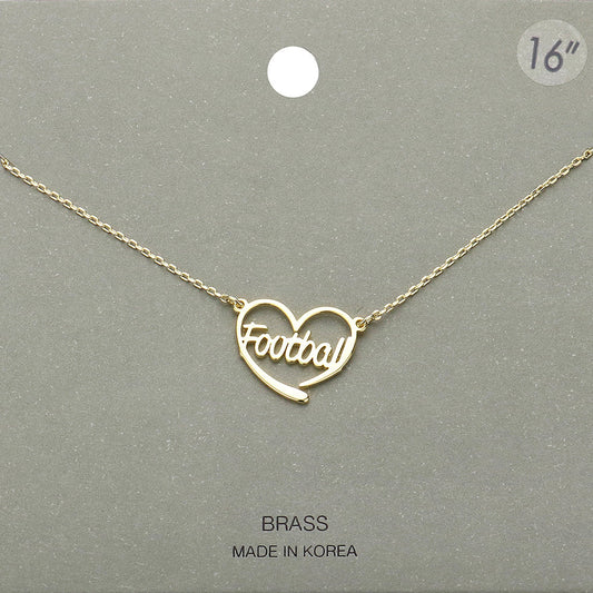 Gold Brass Metal Football Heart Pendant Necklace