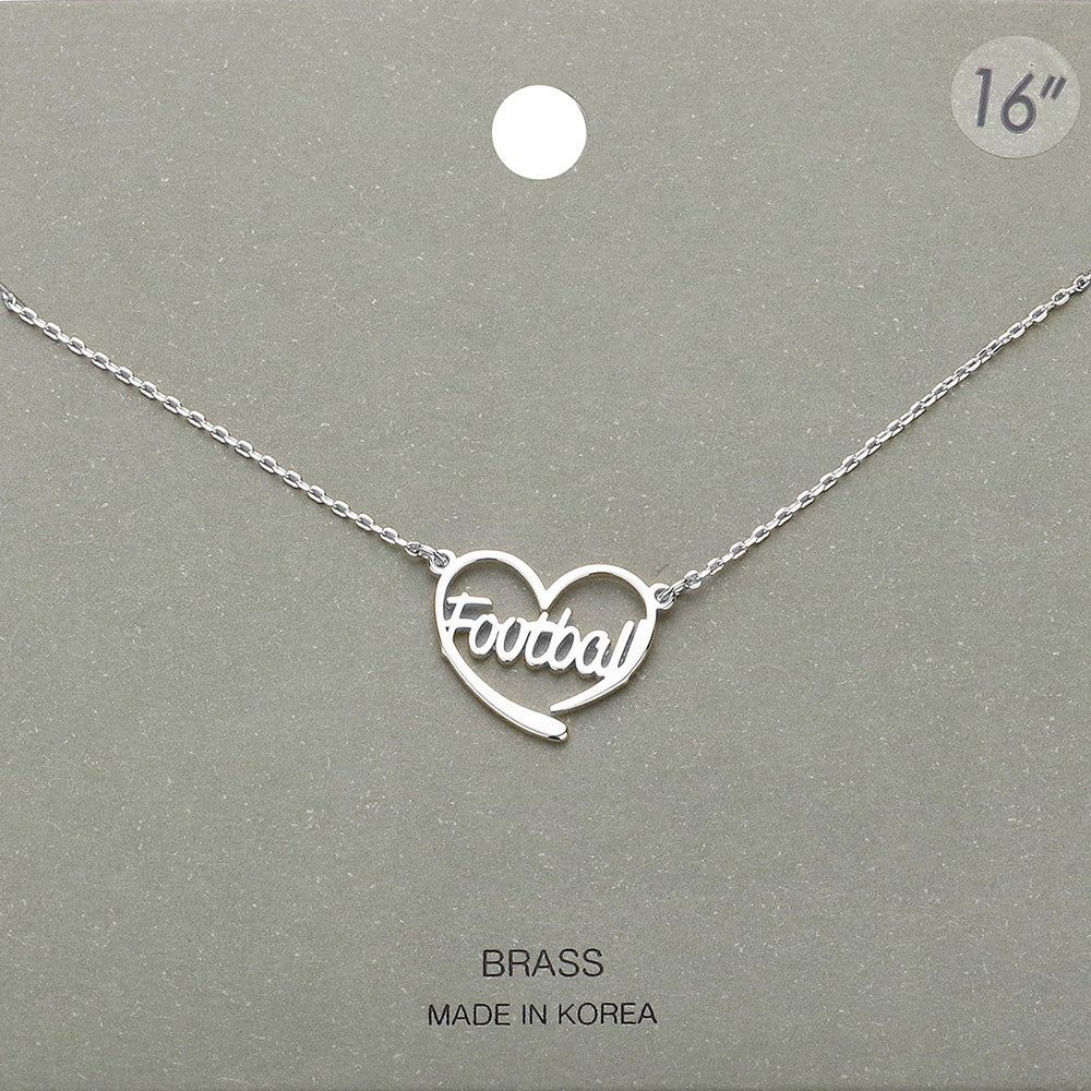 Rhodium Brass Metal Football Heart Pendant Necklace