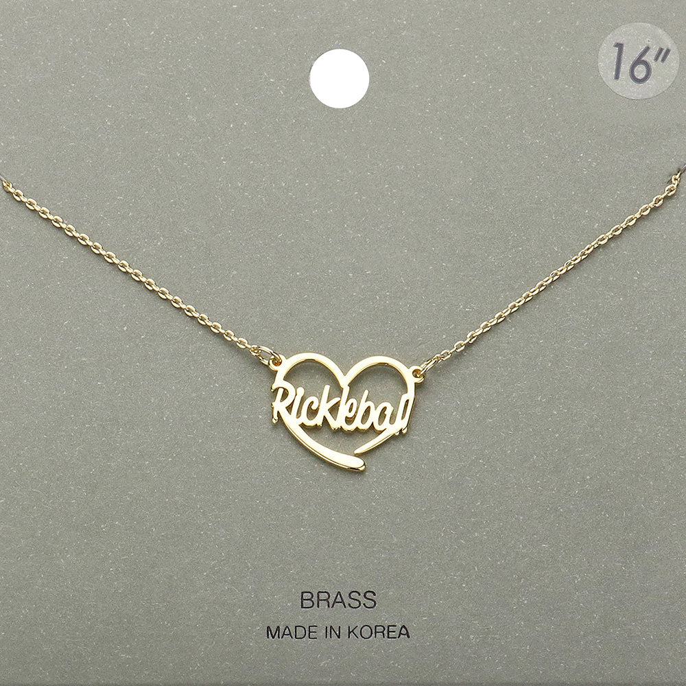 Gold Brass Metal Pickleball Heart Pendant Necklace