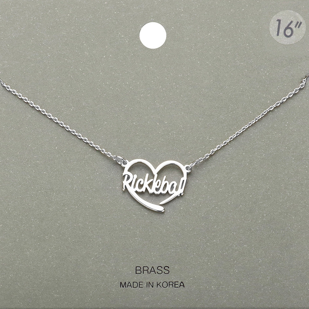 Rhodium Brass Metal Pickleball Heart Pendant Necklace