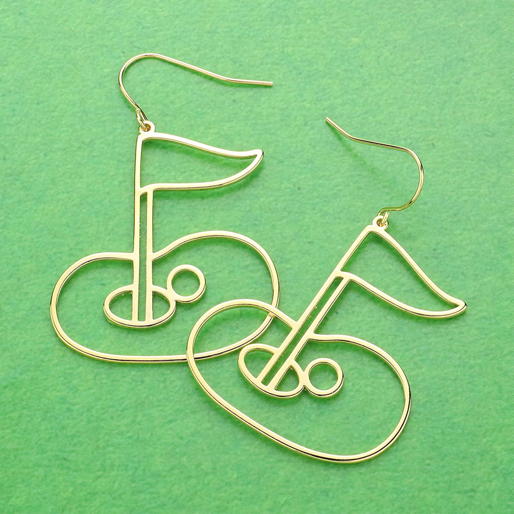 Gold Brass Metal Wire Gold Hole in One Dangle Earrings