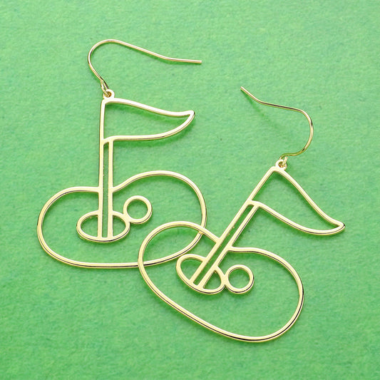 Gold Brass Metal Wire Gold Hole in One Dangle Earrings