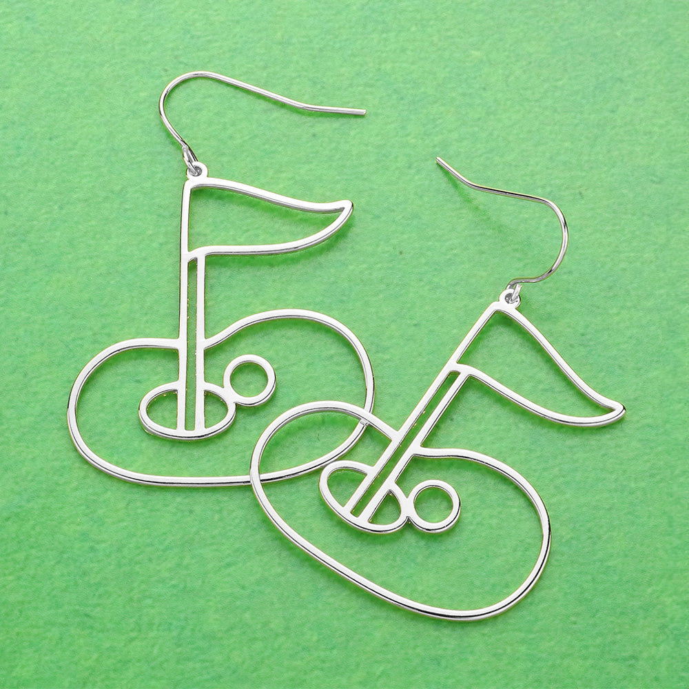 Rhodium Brass Metal Wire Gold Hole in One Dangle Earrings