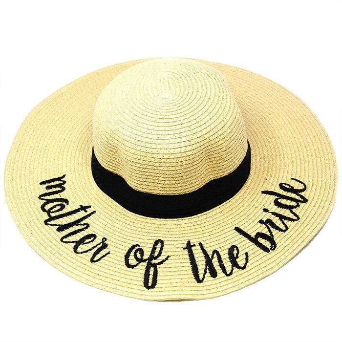 ’Bride Tribe’ Embroidery Straw Floppy Sun Hat - Beige - Sun Hats