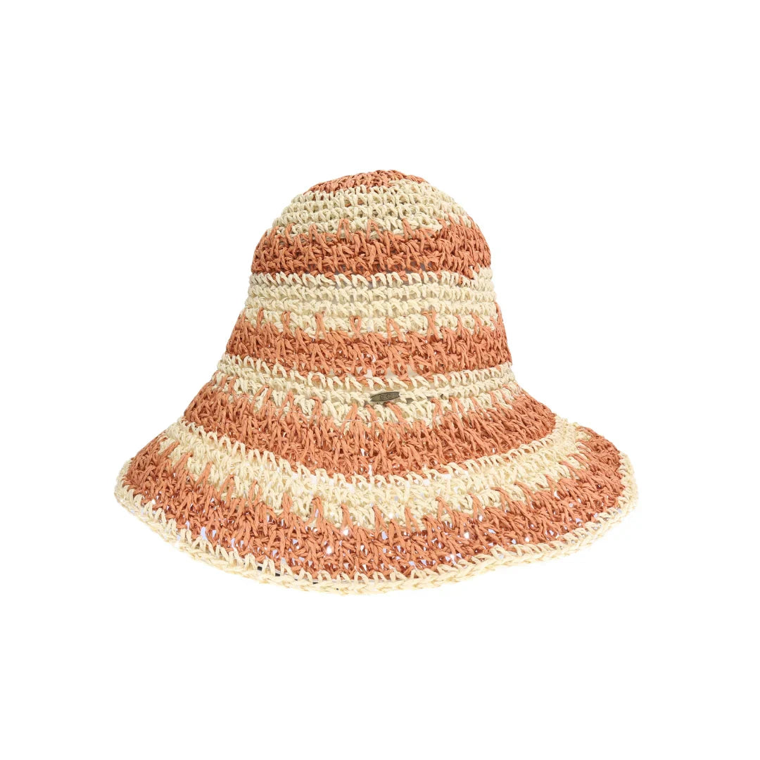 Rust Broad Striped Paper Straw Hand Crochet C.C Bucket Hat combines artisanal craftsmanship with breathable, lightweight materials. Its hand-crocheted paper straw construction ensures durability and comfort, while the broad striped design adds a sophisticated, timeless aesthetic. Ideal for sun protection and stylish outdoor wear, this bucket hat offers both function and fashion for discerning customers seeking quality and unique headwear.