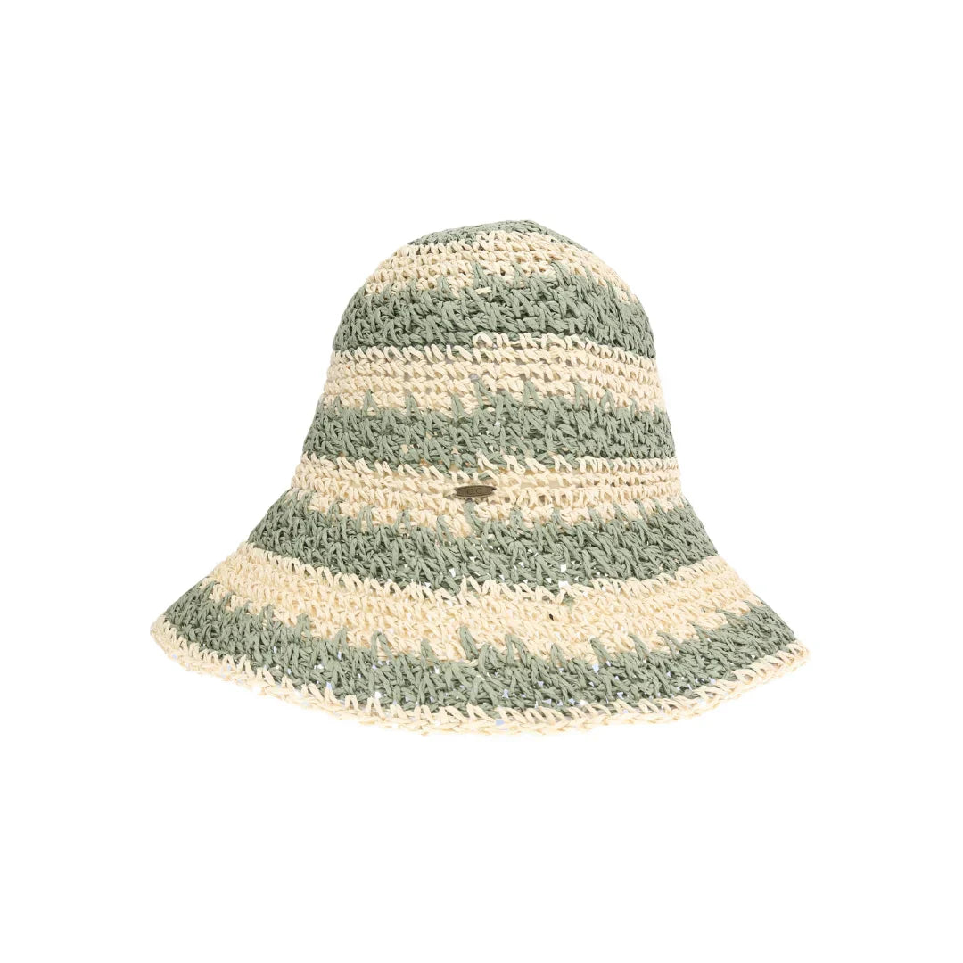 Sage Broad Striped Paper Straw Hand Crochet C.C Bucket Hat combines artisanal craftsmanship with breathable, lightweight materials. Its hand-crocheted paper straw construction ensures durability and comfort, while the broad striped design adds a sophisticated, timeless aesthetic. Ideal for sun protection and stylish outdoor wear, this bucket hat offers both function and fashion for discerning customers seeking quality and unique headwear.