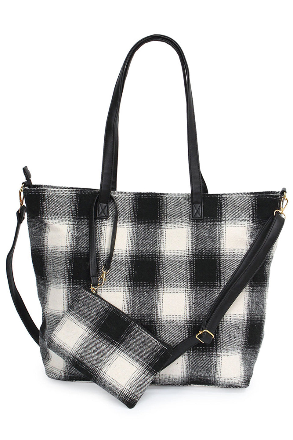 Buffalo Weekend Tote Bag with Pouch combines durability and style, crafted from high-quality buffalo check fabric. Its spacious interior accommodates all your essentials for a weekend getaway, while the included pouch offers organized storage for smaller items. Designed for both functionality and fashion, this tote is an expert choice for effortless travel and everyday use. 