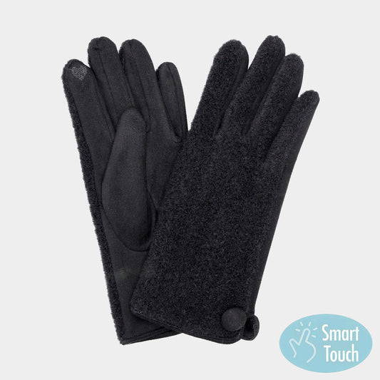 Black Button Soft Smart Touch Winter Gloves