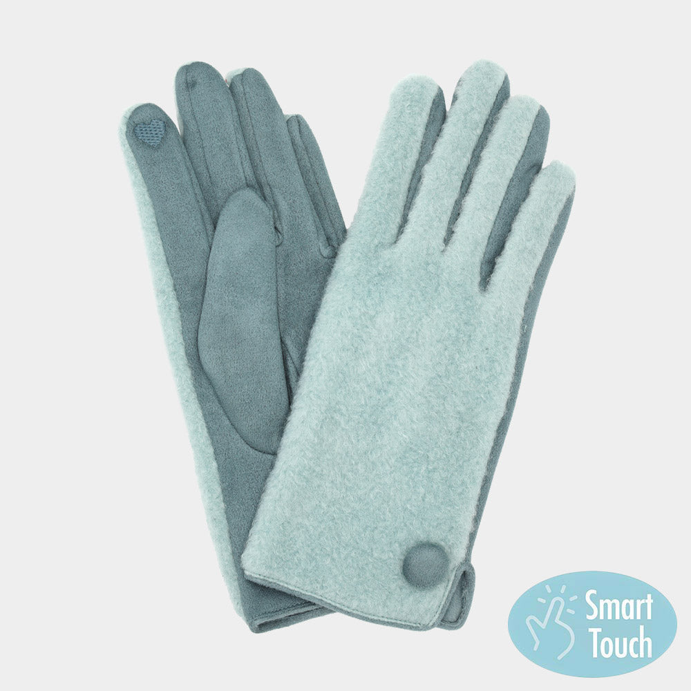 Blue, Dark Button Soft Smart Touch Winter Gloves