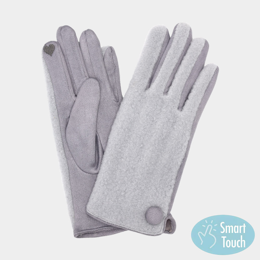 Gray Button Soft Smart Touch Winter Gloves
