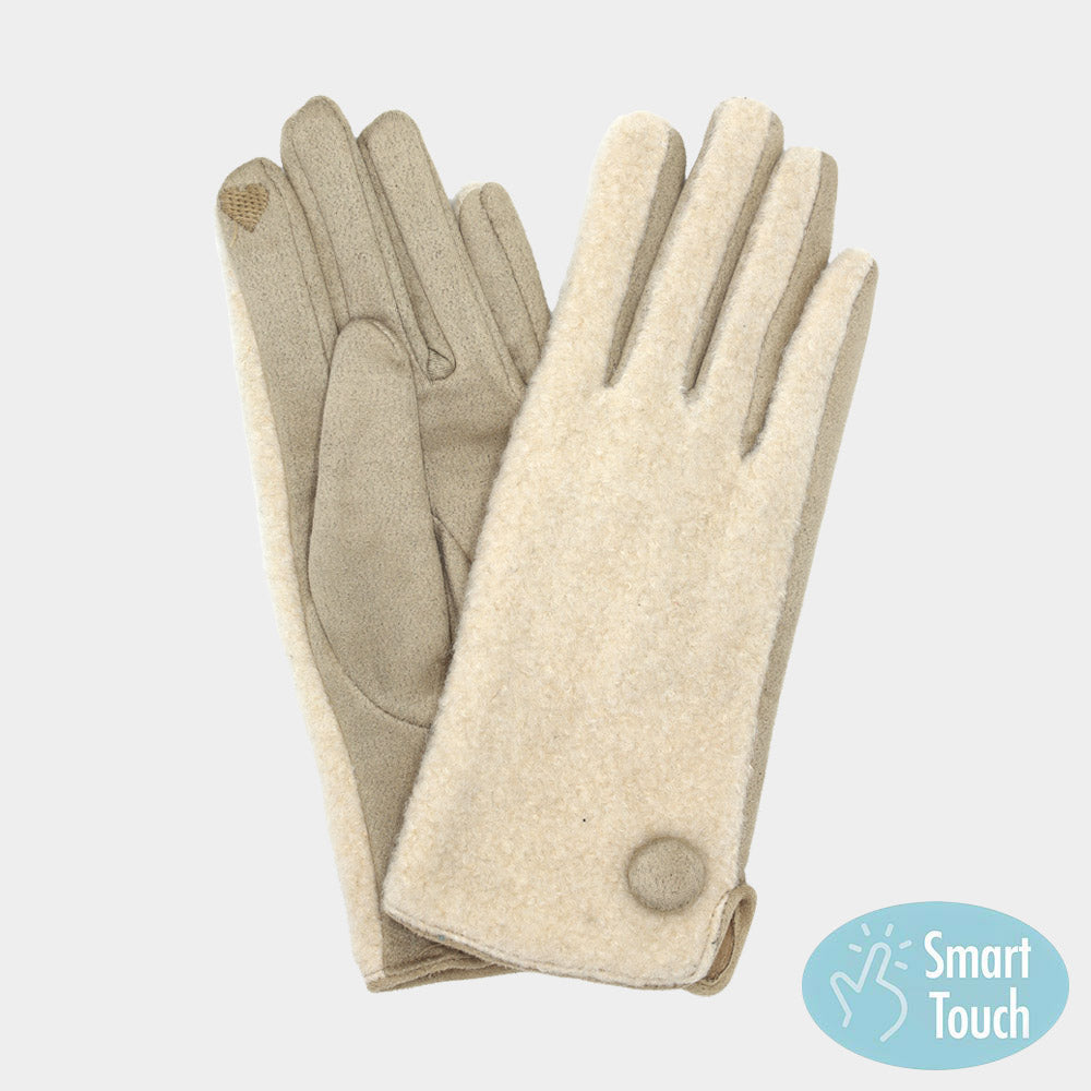 Ivory Button Soft Smart Touch Winter Gloves