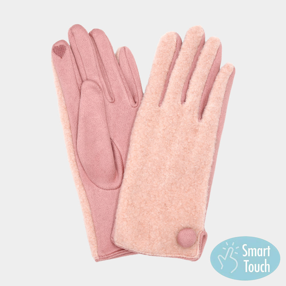 Pink Button Soft Smart Touch Winter Gloves