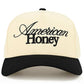 Black C.C AMERICAN HONEY Letter embroidered Trucker Hat&nbsp;features precision-embroidered lettering on a classic mesh-back design. Constructed with a structured front panel and breathable rear mesh, it delivers both style and functionality. The adjustable snapback closure ensures optimal fit, while the embroidered patriotic motif makes a bold statement for casual outings or outdoor activities.