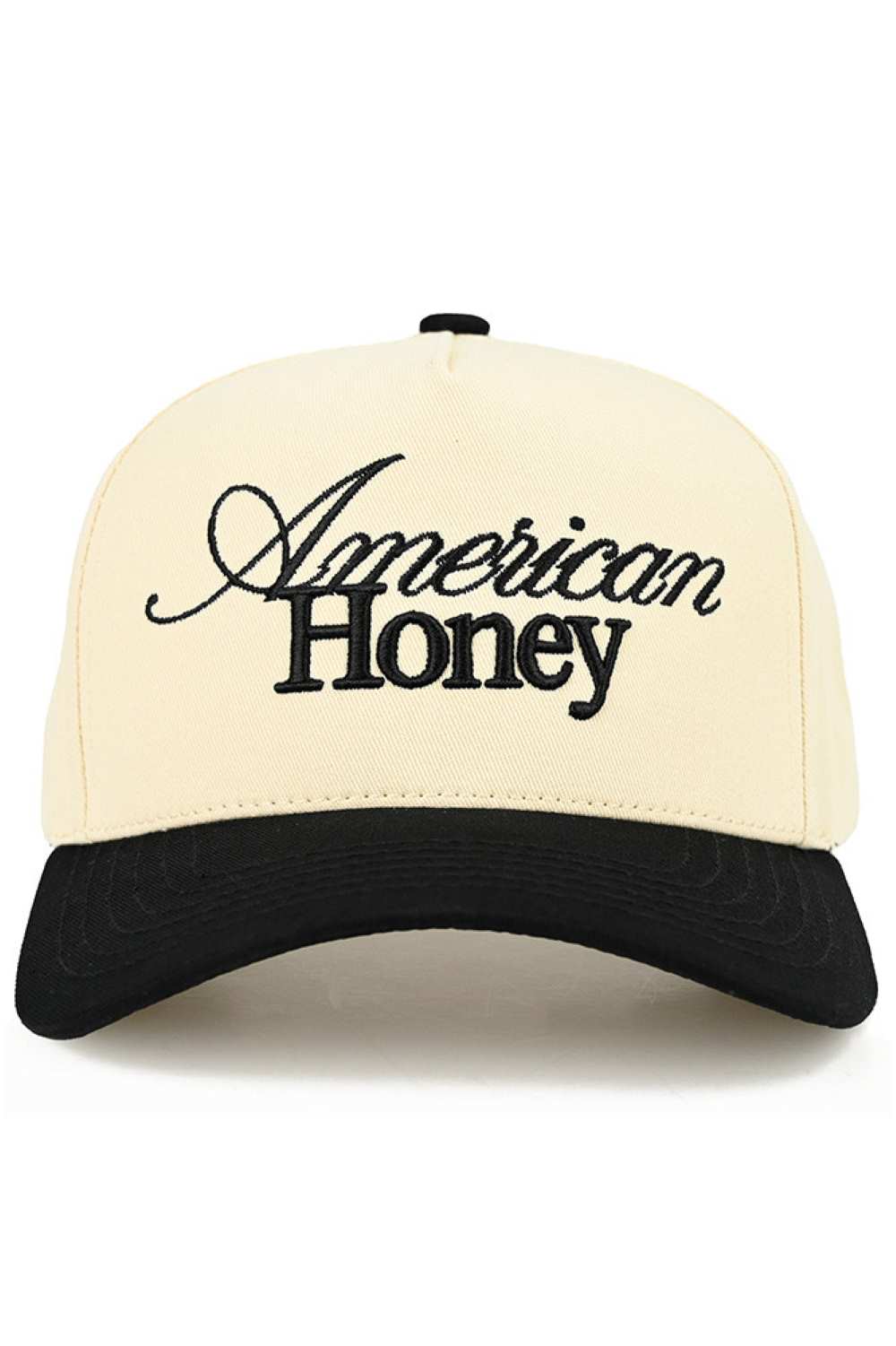 Black C.C AMERICAN HONEY Letter embroidered Trucker Hat&nbsp;features precision-embroidered lettering on a classic mesh-back design. Constructed with a structured front panel and breathable rear mesh, it delivers both style and functionality. The adjustable snapback closure ensures optimal fit, while the embroidered patriotic motif makes a bold statement for casual outings or outdoor activities.