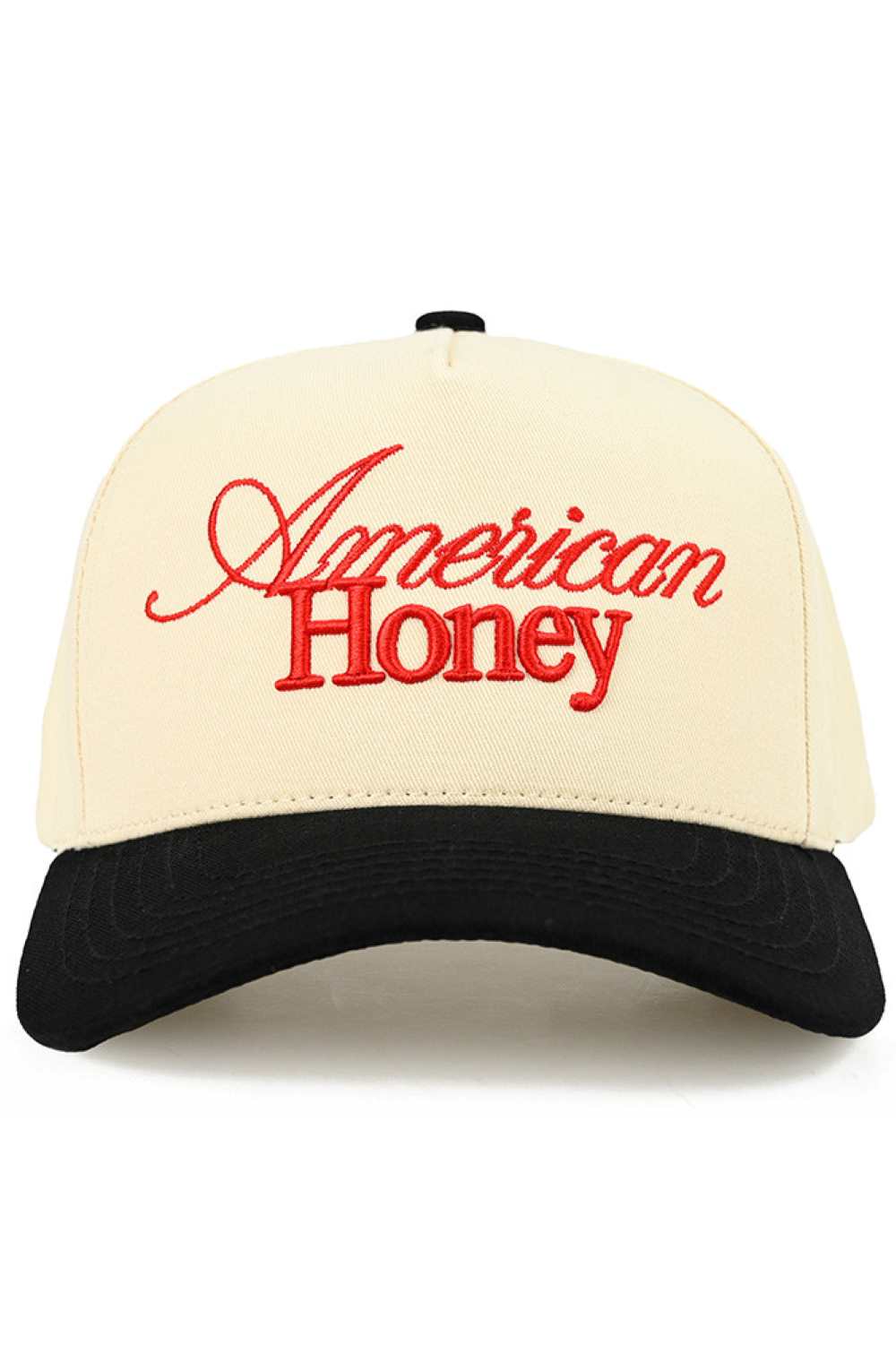 Black Red C.C AMERICAN HONEY Letter embroidered Trucker Hat&nbsp;features precision-embroidered lettering on a classic mesh-back design. Constructed with a structured front panel and breathable rear mesh, it delivers both style and functionality. The adjustable snapback closure ensures optimal fit, while the embroidered patriotic motif makes a bold statement for casual outings or outdoor activities.