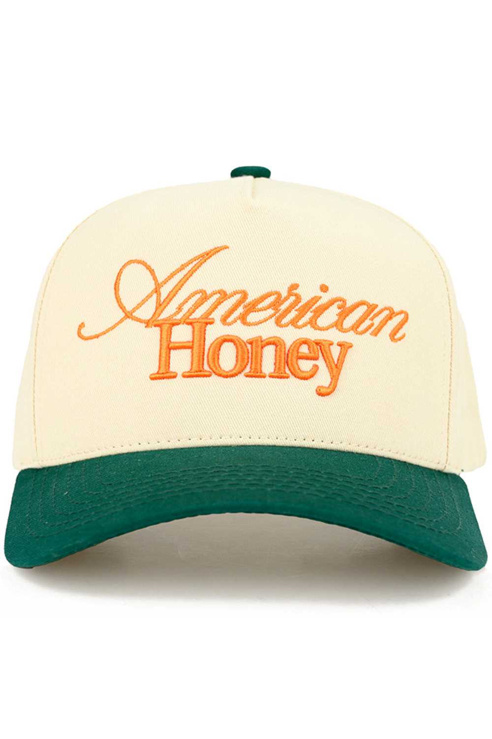Dark Green C.C AMERICAN HONEY Letter embroidered Trucker Hat&nbsp;features precision-embroidered lettering on a classic mesh-back design. Constructed with a structured front panel and breathable rear mesh, it delivers both style and functionality. The adjustable snapback closure ensures optimal fit, while the embroidered patriotic motif makes a bold statement for casual outings or outdoor activities.