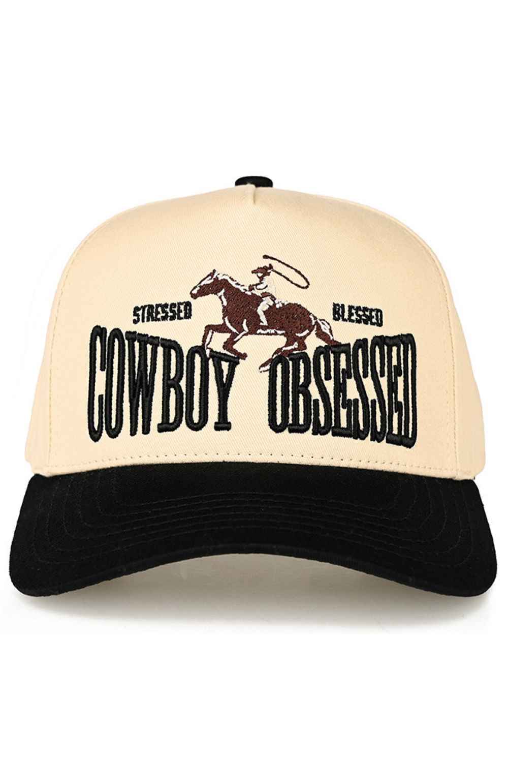 Black C.C Cowboy Obsessed Embroidered Cotton Trucker Cap combines classic style with durable comfort. Crafted from breathable cotton, this trucker cap features detailed embroidery that highlights a cowboy-inspired design, perfect for enthusiasts seeking both function and flair. Its adjustable snapback ensures a secure fit, making it ideal for outdoor activities or casual wear. This cap offers a timeless accessory that blends rugged charm with everyday practicality.