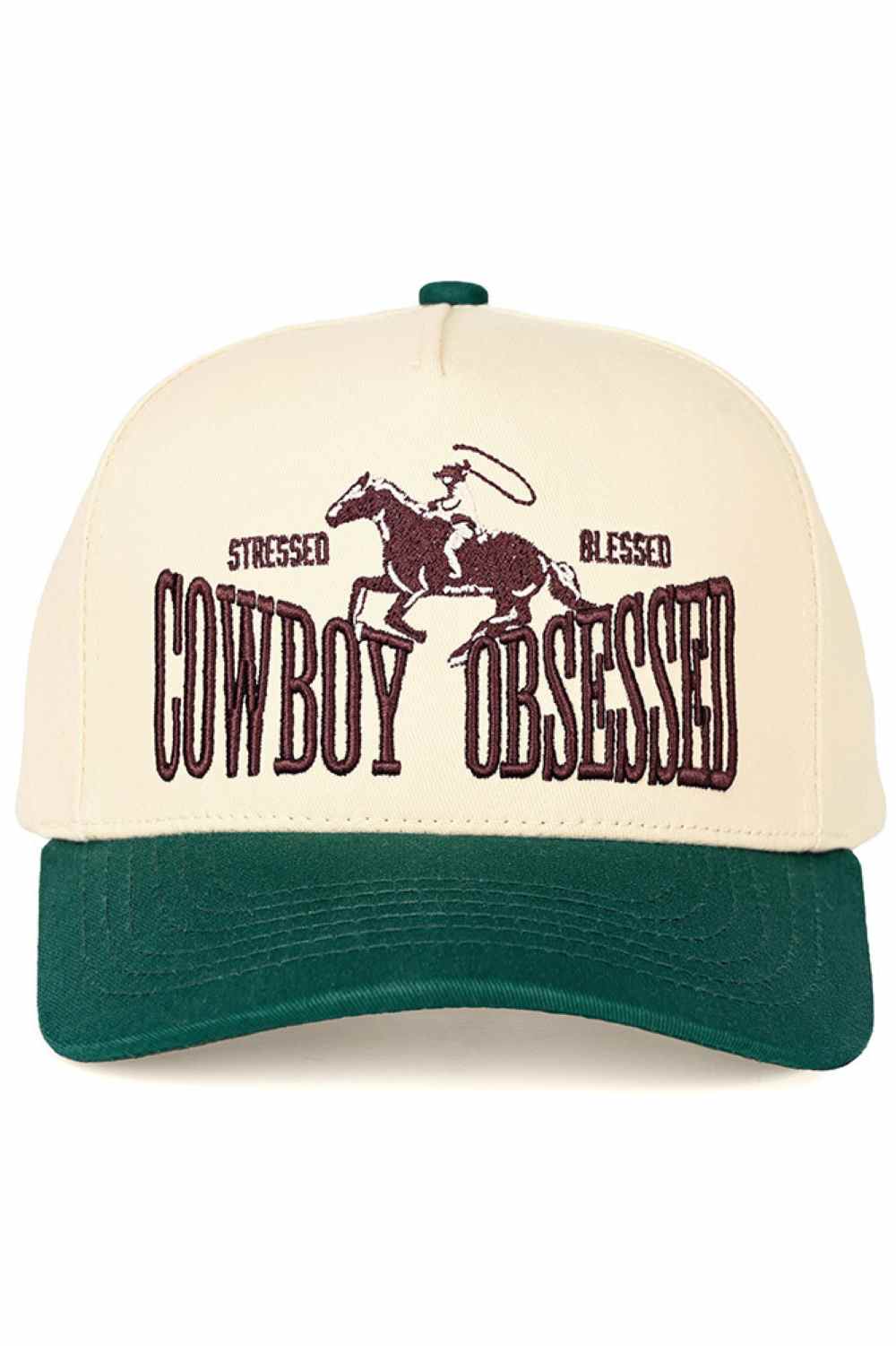 Dark Green C.C Cowboy Obsessed Embroidered Cotton Trucker Cap combines classic style with durable comfort. Crafted from breathable cotton, this trucker cap features detailed embroidery that highlights a cowboy-inspired design, perfect for enthusiasts seeking both function and flair. Its adjustable snapback ensures a secure fit, making it ideal for outdoor activities or casual wear. This cap offers a timeless accessory that blends rugged charm with everyday practicality.