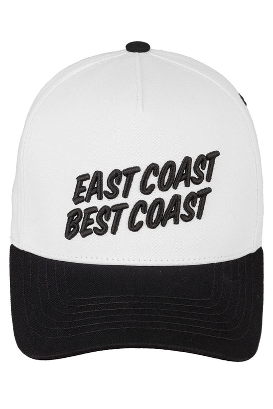 Black C.C East Coast Best Coast Cotton Trucker Cap combines classic style with breathable comfort. Crafted from soft cotton, this cap features a structured front and mesh back for optimal ventilation. Its adjustable snapback ensures a secure fit, making it ideal for everyday wear or outdoor activities. Perfect for those who want to showcase their East Coast pride with a timeless, durable accessory. 