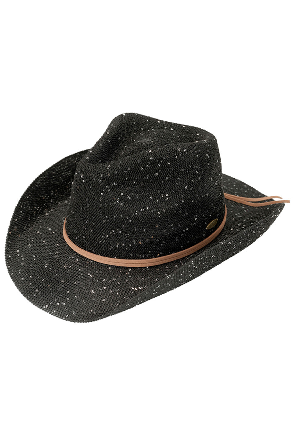 Black C.C Kids Suede String Band Sequin Cowboy Hat combines classic western style with playful sparkle, designed specifically for children. Crafted from soft suede, it offers comfortable wear while the string band ensures a secure fit. The sequin detailing adds a fun, eye-catching element, making it perfect for dress-up, themed events, or everyday adventures. Durable and stylish, this hat is an expert choice for young cowboys and cowgirls seeking both comfort and flair. 